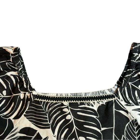 Cynthia Rowley Black & Cream Tropical Print Linen Blend Blouse Sz L - Picture 5 of 11